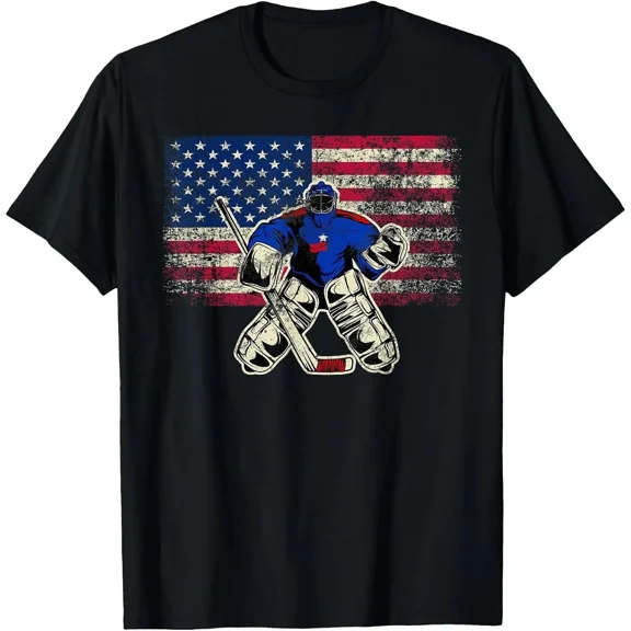 Vintage Hockey Goalie Patriotic Emblem Power Player Sport Unisex T-Shirt, up to size 5XL