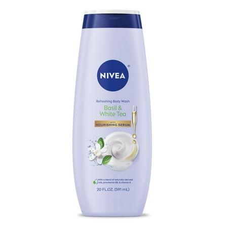NIVEA Refreshing Body Wash for Women, Basil and White Tea, Nourishing Serum, 20 fl oz