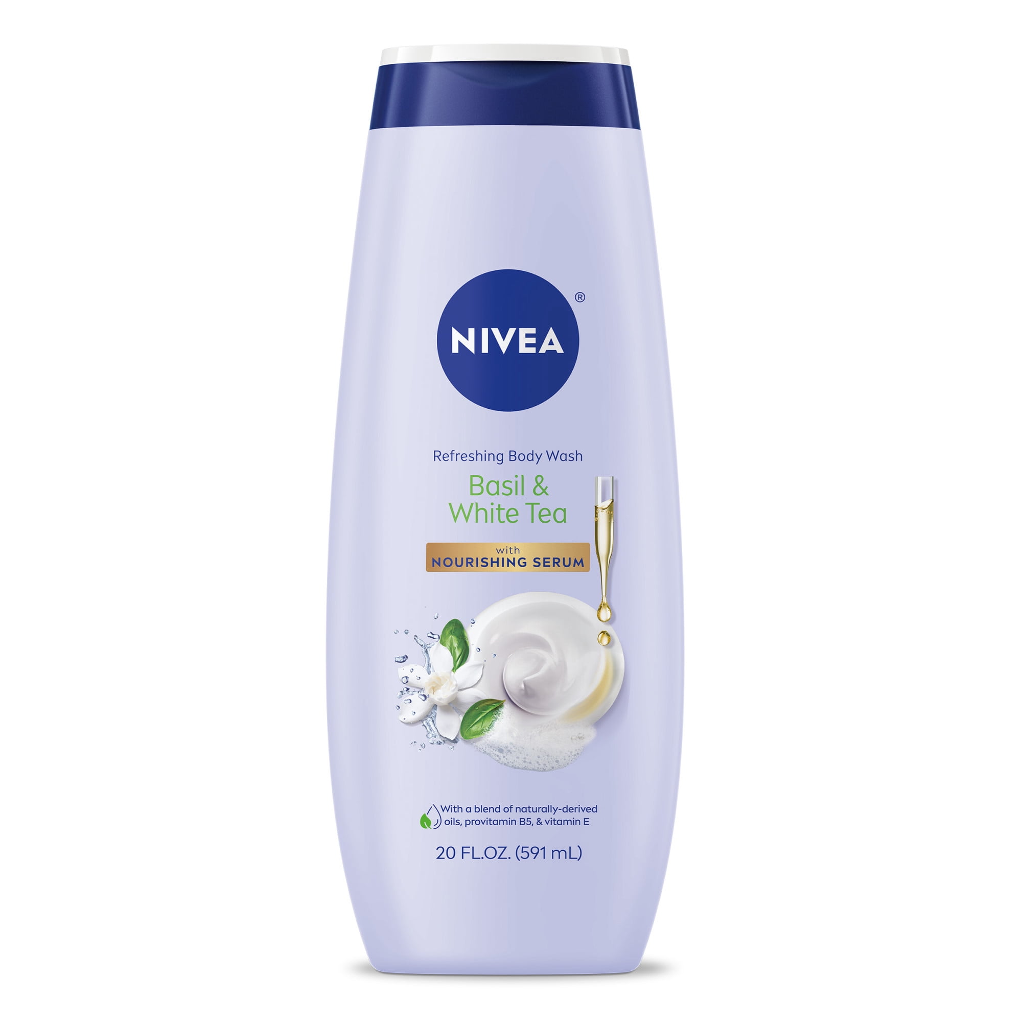 NIVEA Refreshing Body Wash for Women, Basil and White Tea, Nourishing Serum, 20 fl oz