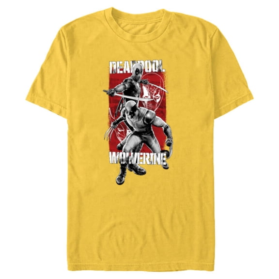 Marvel Studios Deadpool & Wolverine in Black White Red Movie - Short Sleeve Blended T-Shirt for Adults - Customized-Yellow