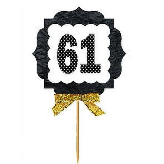 61st Birthday / Anniversary Gold Ribbon Hand Crafted Novelty Cupcake Decoration Toppers / Picks -12ct