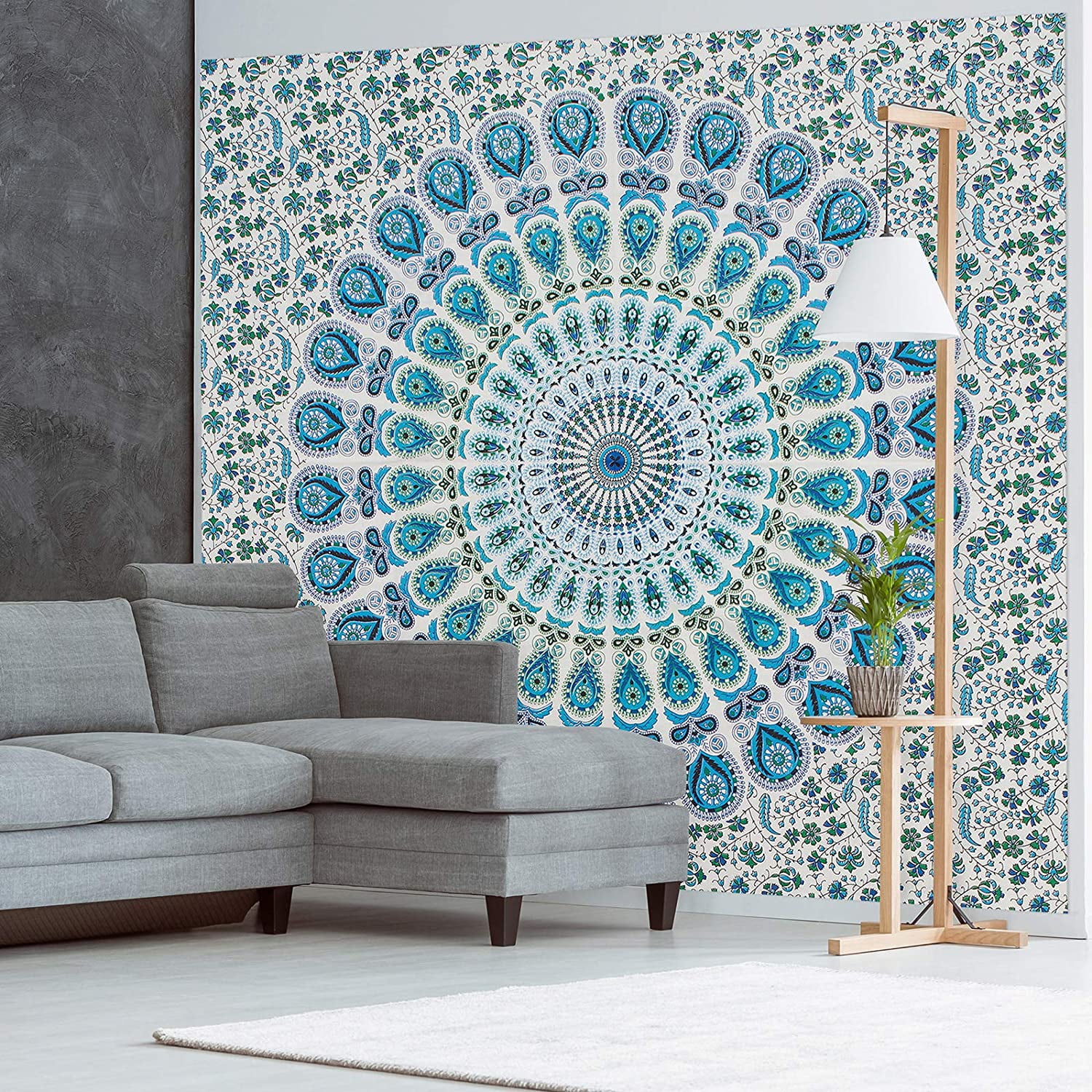 Americanflat Mandala Tapestry Wall Hanging - Boho Hippie Indie Colorful Decoration Artwork Blanket for Living Room, Bedroom, or College Dorm - Handcrafted in India 100% Cotton, 90x102 Blue
