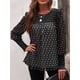 thumbnail image 4 of Qarigey Blusa de mujer con estampado de puntos, camisa de gasa informal, linterna, manga larga, volantes de trabajo, top de dama Prendas para la parte del cuerpo Negro XXL, 4 of 4