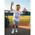 thumbnail image 4 of BemeyourBBs Toddler Baby Boy Baseball Outfit Summer Clothes Letter Print Short Sleeve T-Shirts and Pockets Striped Shorts 2 Piece Set, 4 of 9