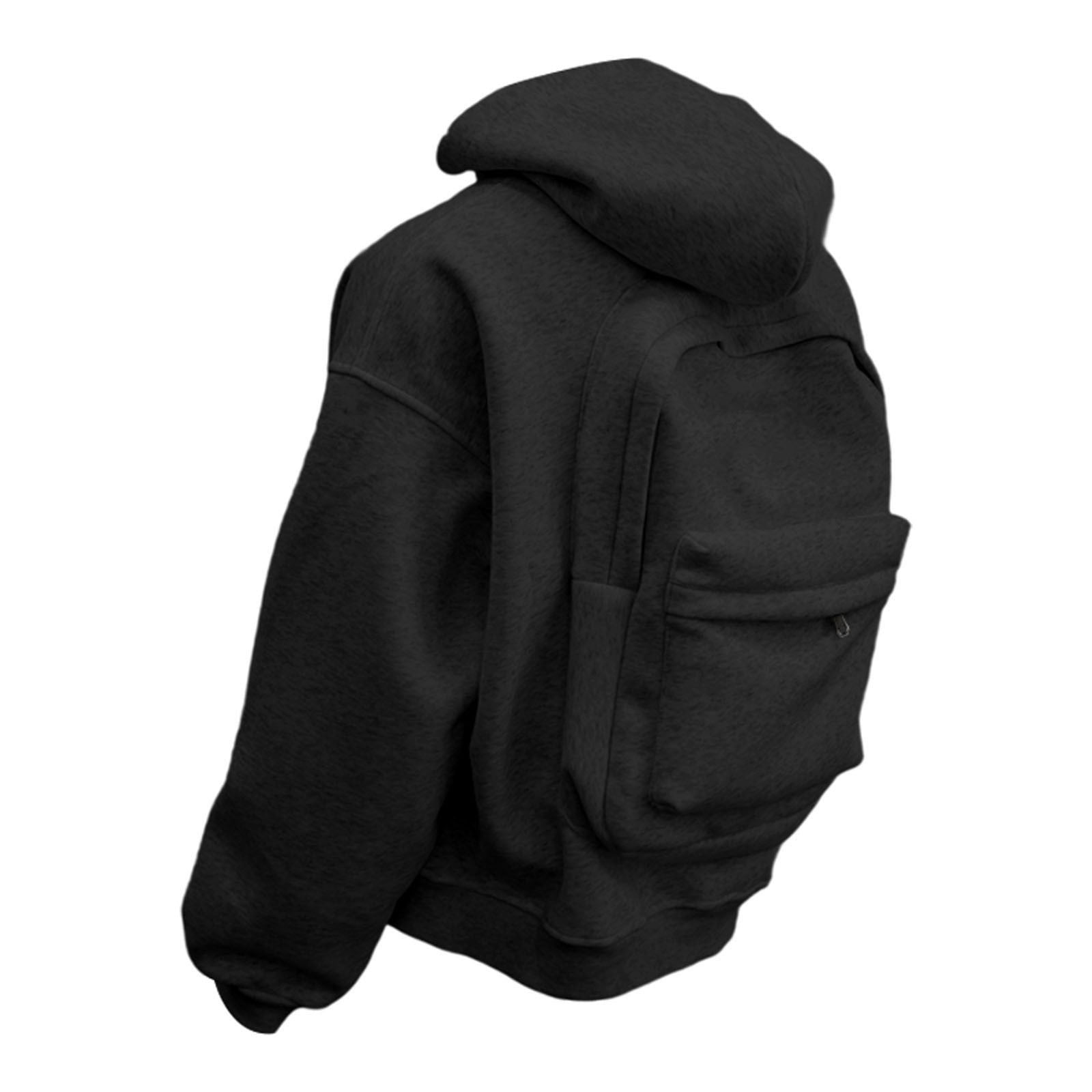 BUWTTED Backpack Hoodie for Men Women Zipper Cardigan Creative Hoodies Lightweight Travel Hooded Sweatshirts with Backpack Black S