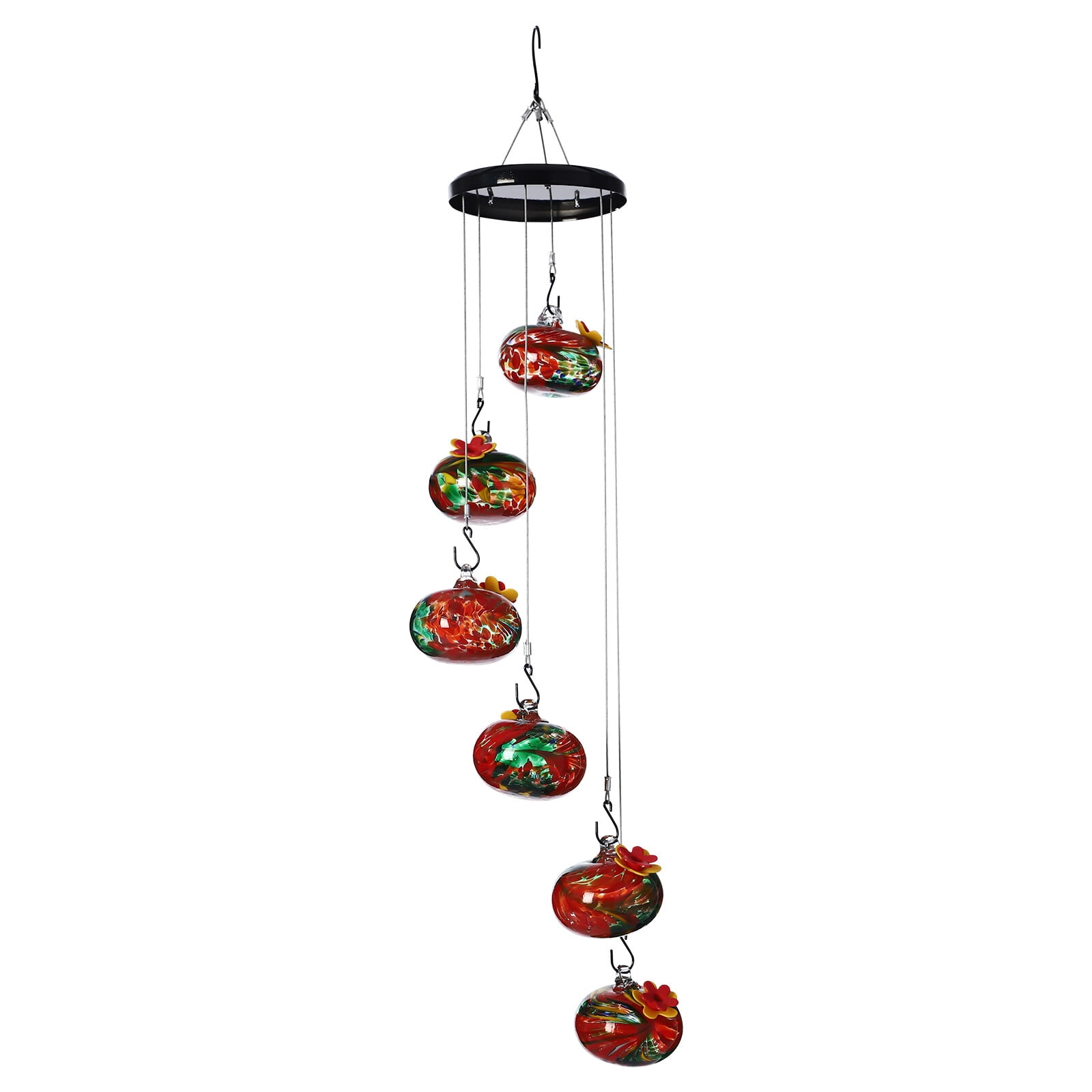 Decorative 6 Glass Balls Hummingbird Feeders, Modern Bird Feeders with Leak-Proof for Outdoor, Red