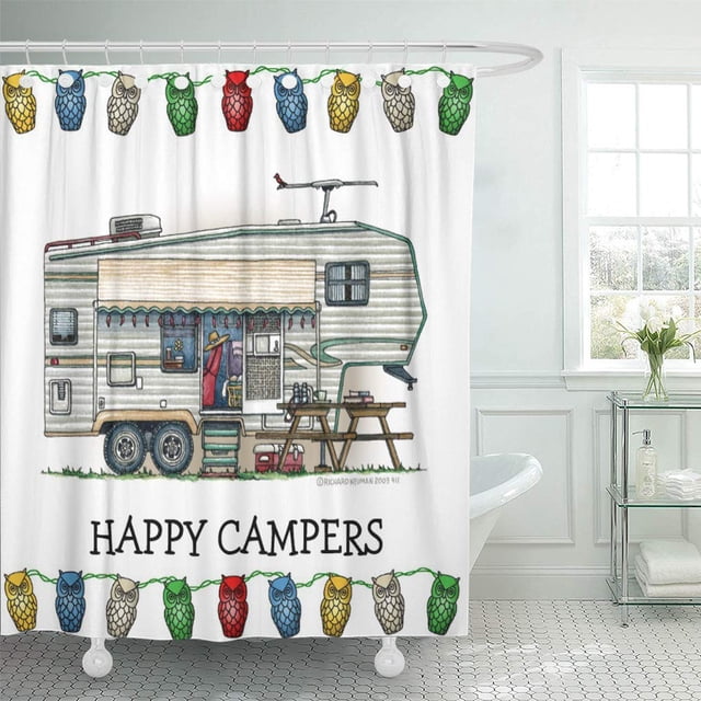 ABPHQTO Camping Rv Vintage Quinta Rueda Camper Remolque de viaje Rally Cortina de ducha 160x180 cm