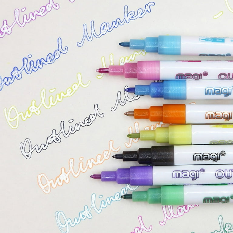 Eqwljwe Super Squiggles Outline Metallic Markers Pens, Double Line Paint Markers Pens, for Christmas Greeting Cards, Scrapbook Crafts, Metal, Ceramic
