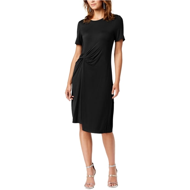Rachel Roy Vestido a media pierna asimétrico con parte delantera drapeada para mujer, negro, mediano
