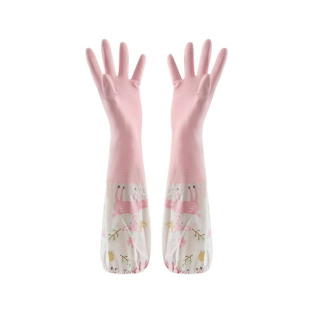 Pisexur Batería de cocina Guantes de látex de goma impermeables para lavavajillas, 2 pares, puños medianos y largos, forro aterciopelado, guantes de limpieza para el para la cocina del hogar
