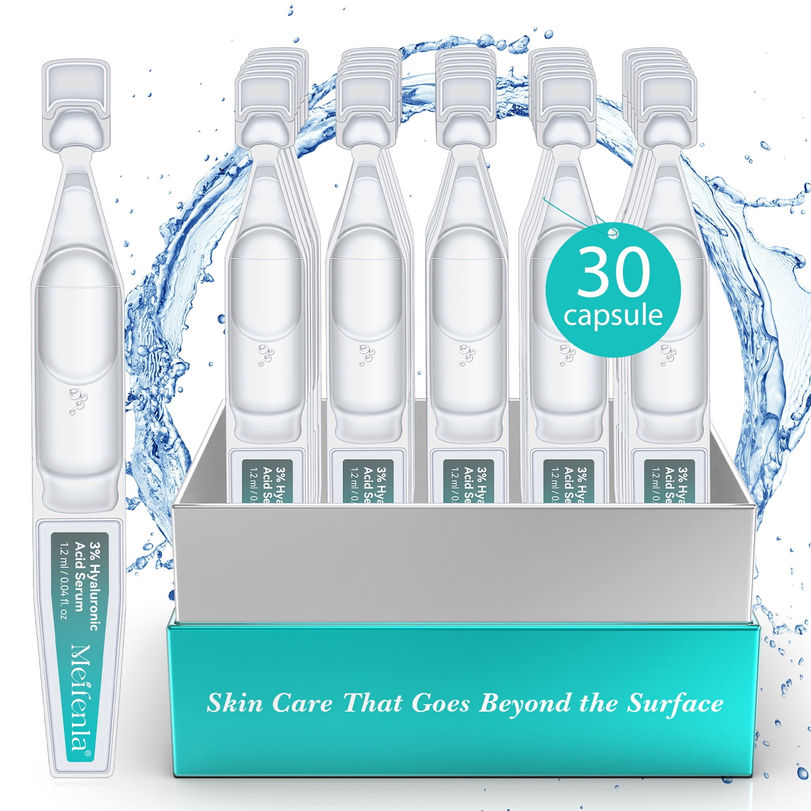 3% Hyaluronic Acid Serum, Ultra-Hydrating Facial Serum with Multiple Hyaluronic Acid Forms, Single-Use Vials, 30 Count