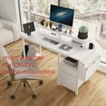 thumbnail image 5 of Yardi Yarda 47.3" Office Desk with 2 Monitor Stands and 2 Drawers, Computer Table with Side Pocket and Power Outlet, Frame stability Reversible for Indoor as Living Room, Bedroom, White, 5 of 13