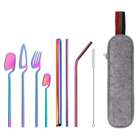 

Julam Portable Camping Utensils Travel Camping Utensil Set Stainless Steel Flatware Set Including Spoon Cutter Fork Straws Cleaning Brush Storage Bag for Camping there