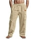thumbnail image 1 of Amzcrzy Mens Linen Pants Comfortable Elastic Waist Drawstring Trousers for Men Summer Casual Relaxed Fit Beach Yoga Pants Lightweight Baggy Wide Leg Pants for Men with Flag Label S-3XL Marrón, 1 of 6