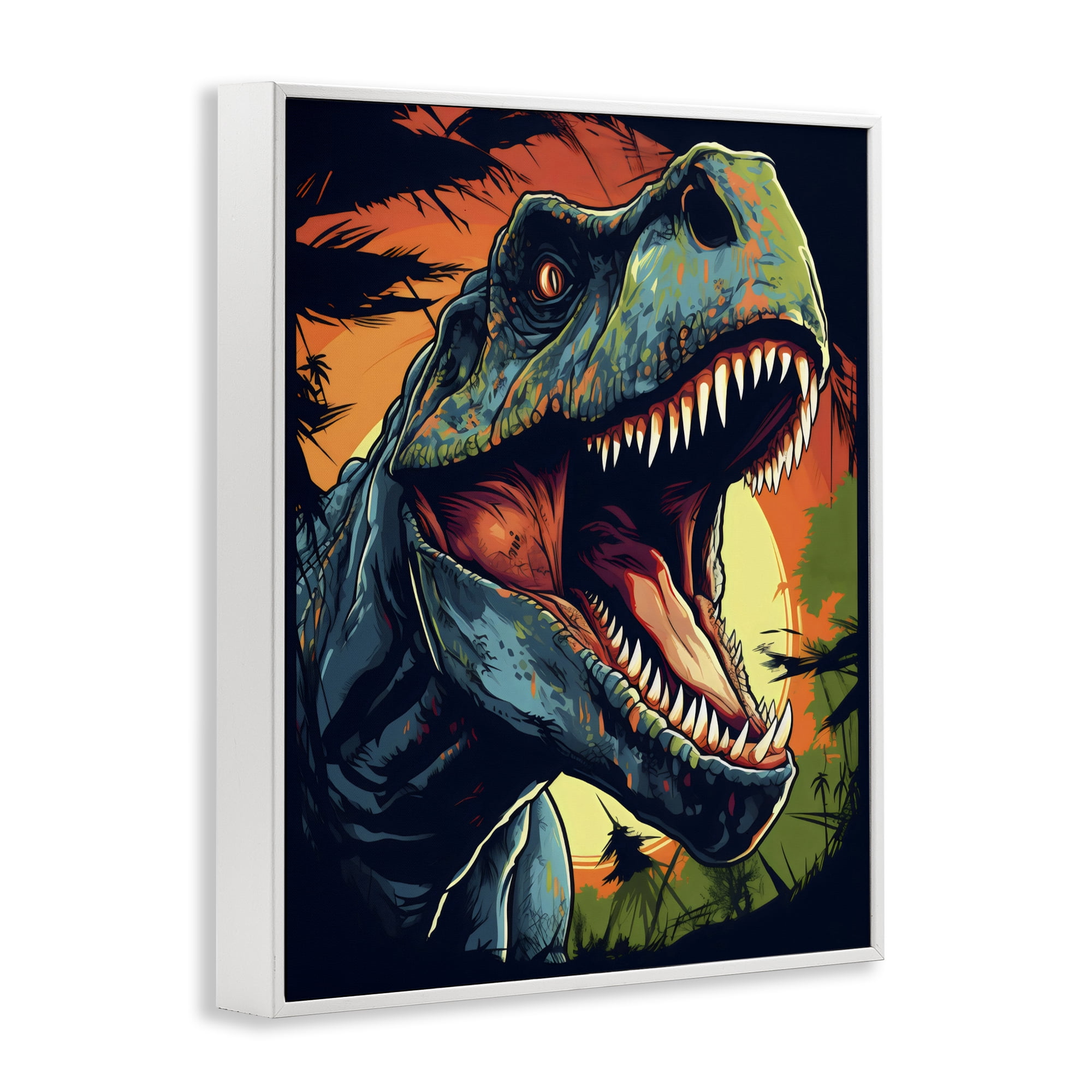 Stupell Industries Dino Roar at Sunset White Framed Giclee Art, design by Creative Studio