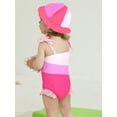 thumbnail image 5 of GYRATEDREAM Baby Girls One Piece Swimsuit Floral Sleeveless Backless Bathing Suit Ruffles Bowknot Swimwear Summer Beach Wear with Hat, 5 of 8