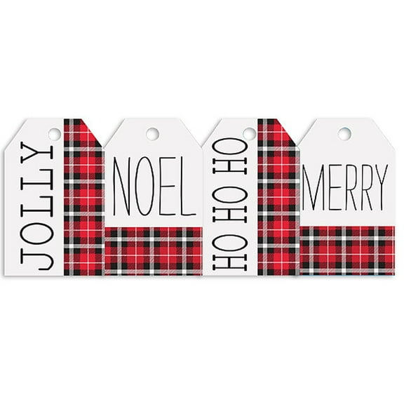 Christmas Plaid Gloss Hanging Gift Tag Assortment (4 designs) - 2.25in. x 3.5in. - 100 Pack (ptcpa)