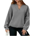 thumbnail image 3 of qolati Womens Casual V Neck Sweatshirt Oversized Fleece Long Sleeve Shirts Lightweight Loose Drop Shoulder Solid Pullover Tops Gray XL, 3 of 6