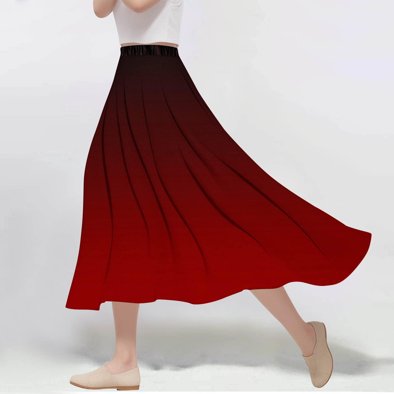 DecSea Jupe Fluide Longueur Midi Taille Haute Élastique Jupe Trapèze DecSea Jupe Fluide Longueur Midi Taille Haute Élastique Jupe Trapèze