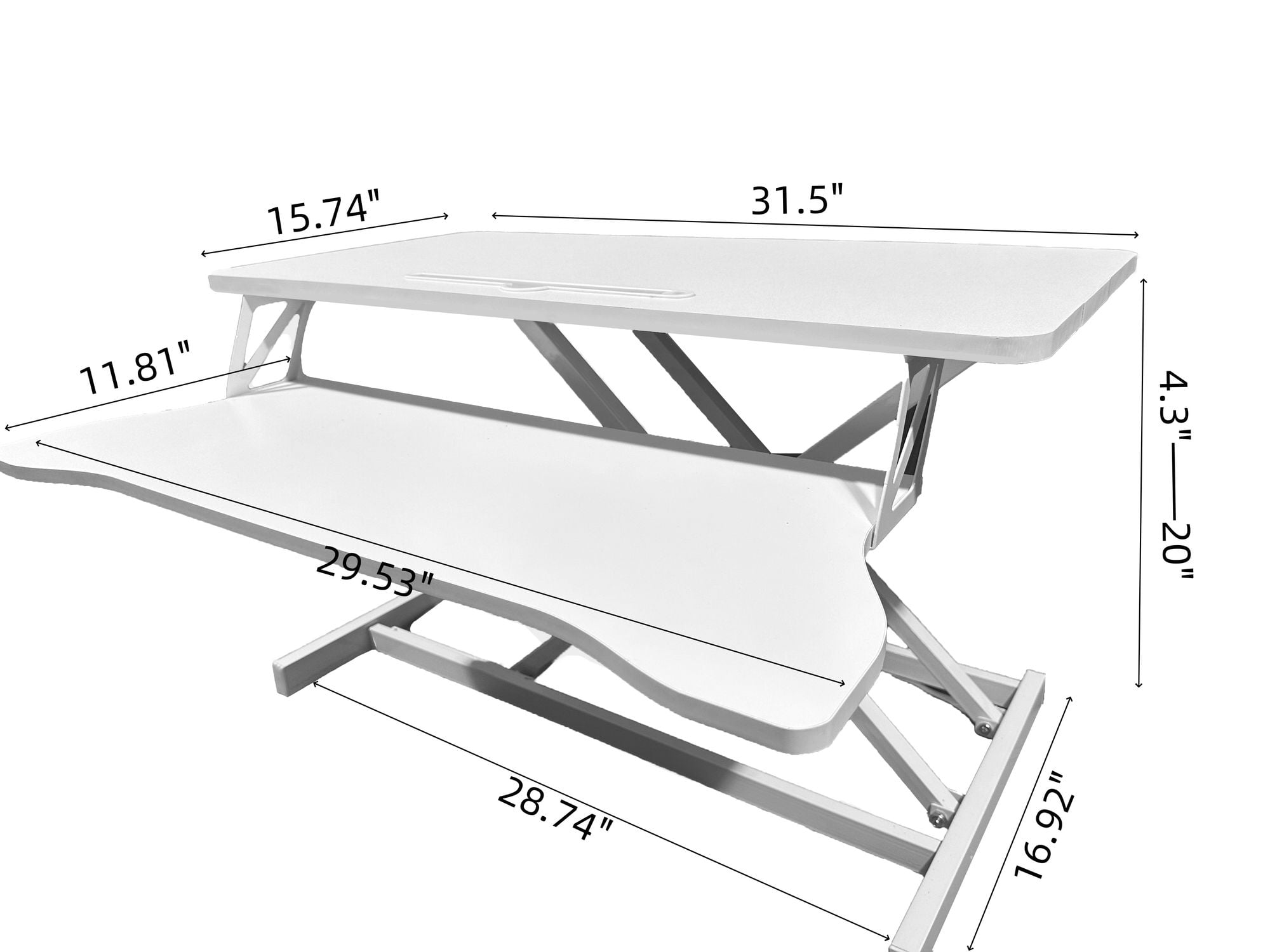 32 Inch Height Adjustable Standing Desk Converter Sit to Stand Riser Dual Monitor Workstation with Keyboard Tray, White