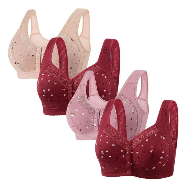 LOVZFMLL Bras for Women 4pc Woman's Comfortable Lace Breathable Bra Underwear No Rims Pink L