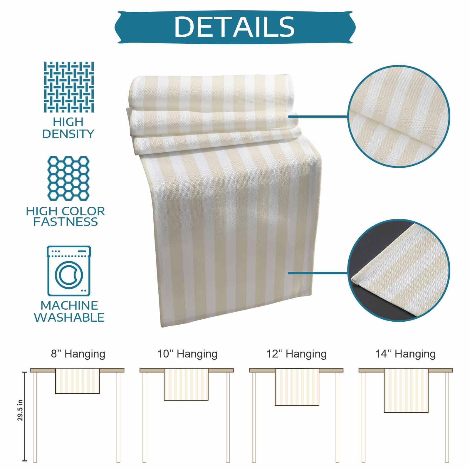 Cream Striped Table Runner, Modern Farmhouse Cream White Stripes Washable Cotton Linen Table Runners 36 Inches Long, Dresser Scarf Runner for Nightstand/End Tables/Round Tables 13''x36''
