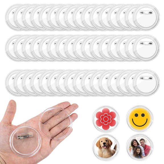 50Pcs Blank Acrylic Pin Badges, 2.3 Inch Plastic Clear Button Making Kit W/Safety Pins,Reusable for Custom DIY Photo Crafts, Buttons & Badges
