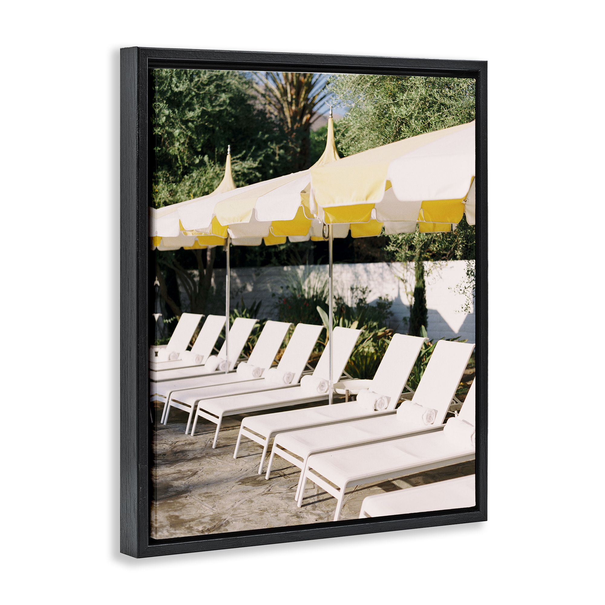 Stupell Industries Poolside Beach Chairs Landscape Photography Black Floater Framed Canvas Art Print Wall Art, 17 x 21