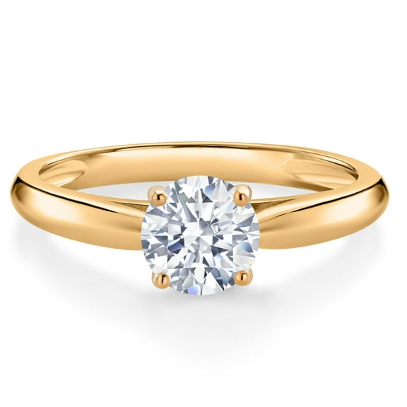 Gem Stone King 0.84 Cttw Round White Zirconia 10K Yellow Gold Solitaire Engagement Ring for Women | Round 6MM (Size 8)