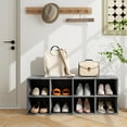 thumbnail image 2 of Costway 8 Cubbies Shoe Bench with 500 LBS Weight Capacity Cubby Shoe Rack Storage Cabinet Grey, 2 of 10