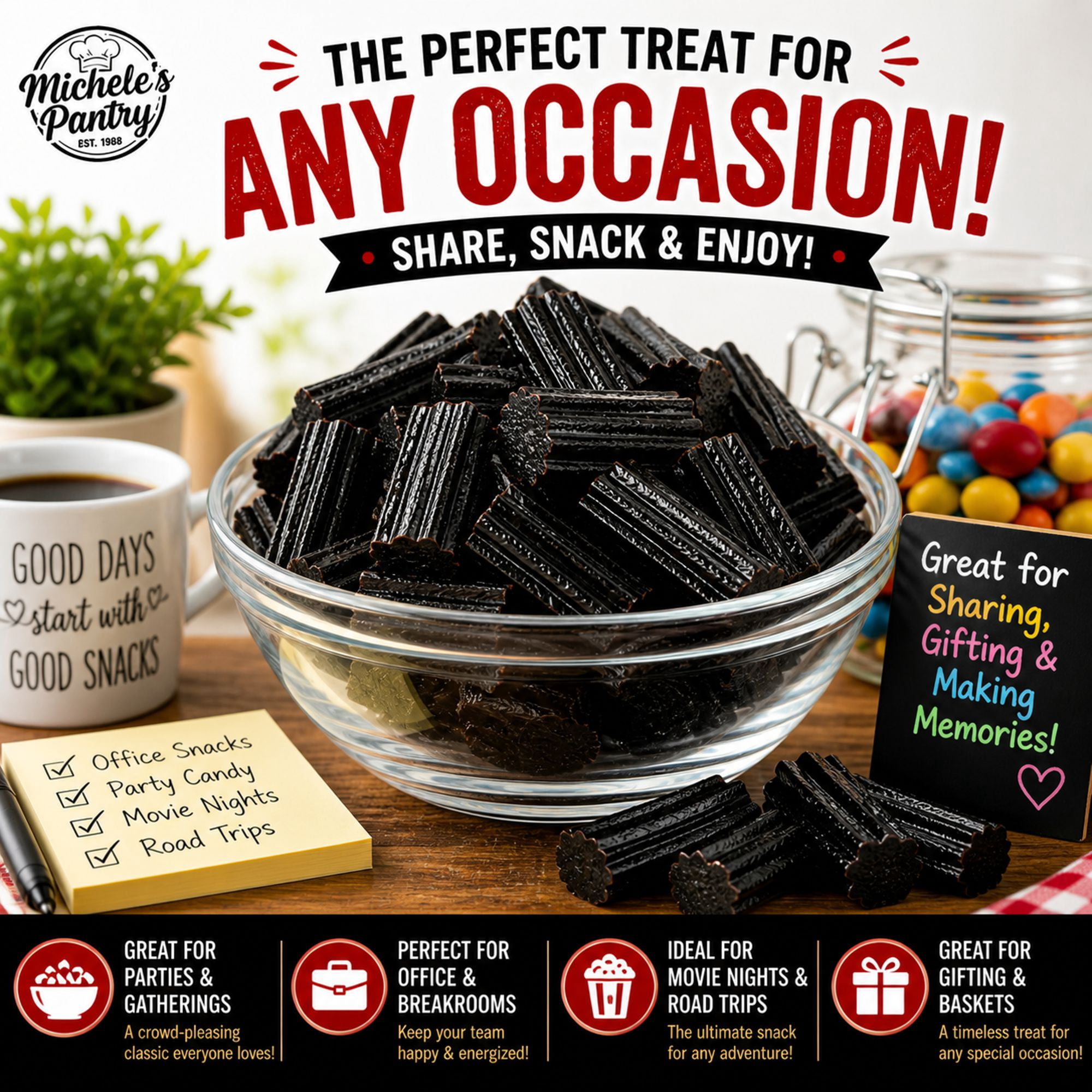 Michele’s Pantry Soft Australian-Style Black Licorice Nibs, 2 lb Bulk Bag, Vegan