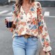 thumbnail image 4 of Camisa de moda para mujer con un solo pecho blusas estampadas florales Tops atuendo diario, 4 of 7