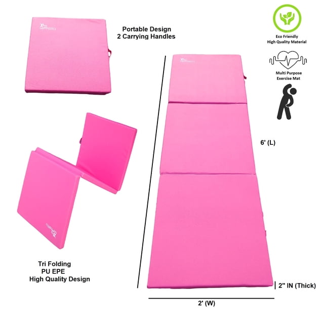 Exercise Mat 6' x 2' x 2", Tri Folding Gymnastics Mat Gym Mat for Tumbling, Exercise & Fitness Mat