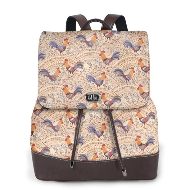 Balery Roosters In Floral Mochila de Cuero para Mujeres, Gran Capacidad, Bolsa de Viaje Multifuncional, Mochila de Cuero y Bolsa de Hombro para Mujeres