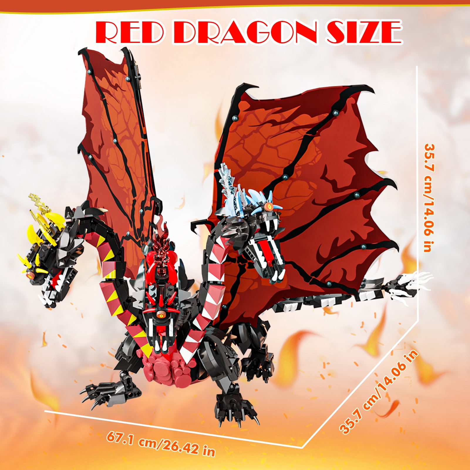 赤 セットアップDRAGON YOU WITH サイズ2 QOQ Fire Dragon Model Kit, 994 pcs, Realistic Scales and Movable