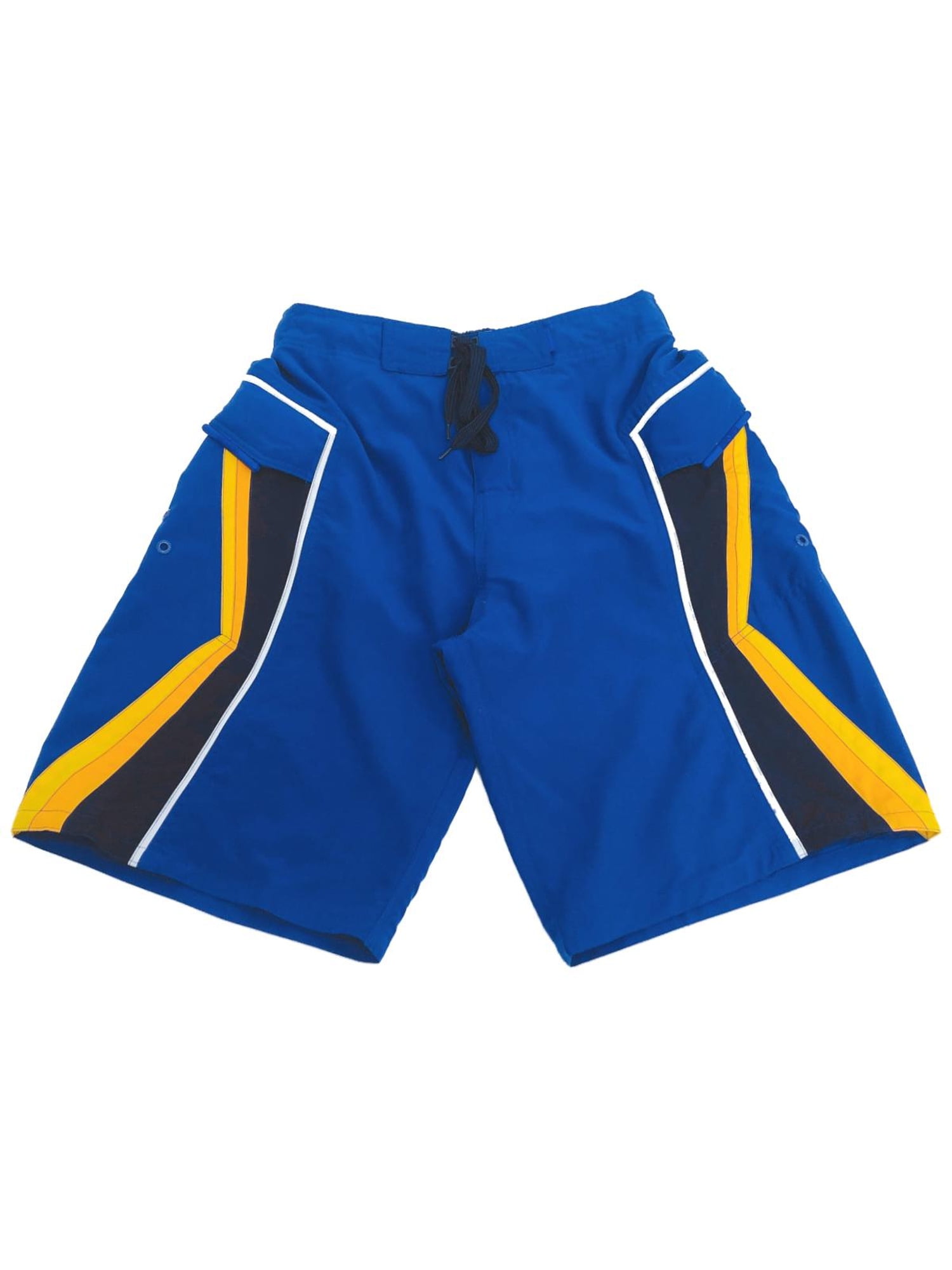 blue and yellow swim trunks