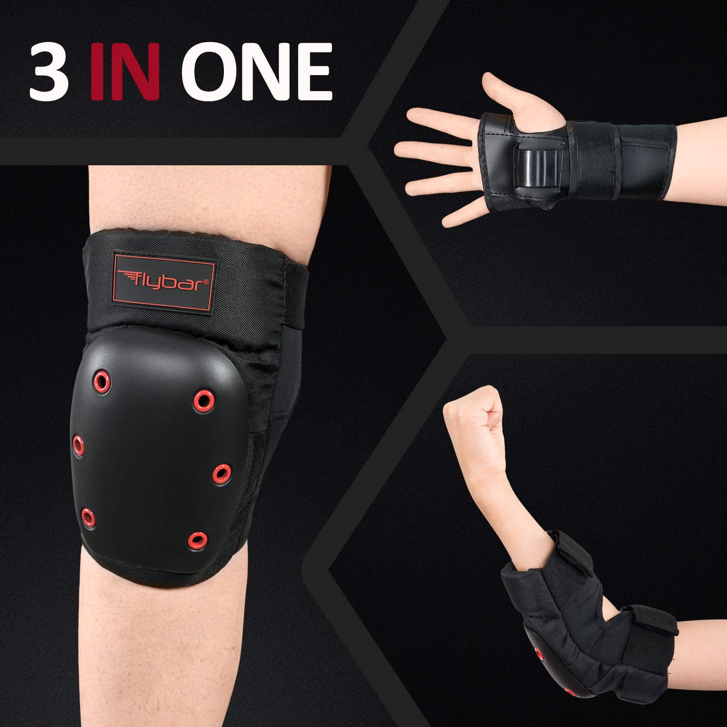 Flybar Kids Knee Pads and Elbow Pads Set, Wrist Guard, Multi Sports Protective Gear, Adjustable, ,Ages+