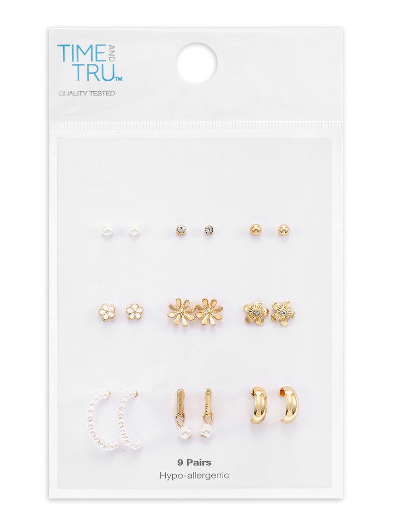 Time and Tru Gold Mini Stud and Hoop Earring Collection with