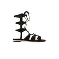 thumbnail image 4 of Schutz Erlina Black Nubuck Suede Gladiator Lace Up Flat Gladiator Tie Up Sandal (10.5), 4 of 4