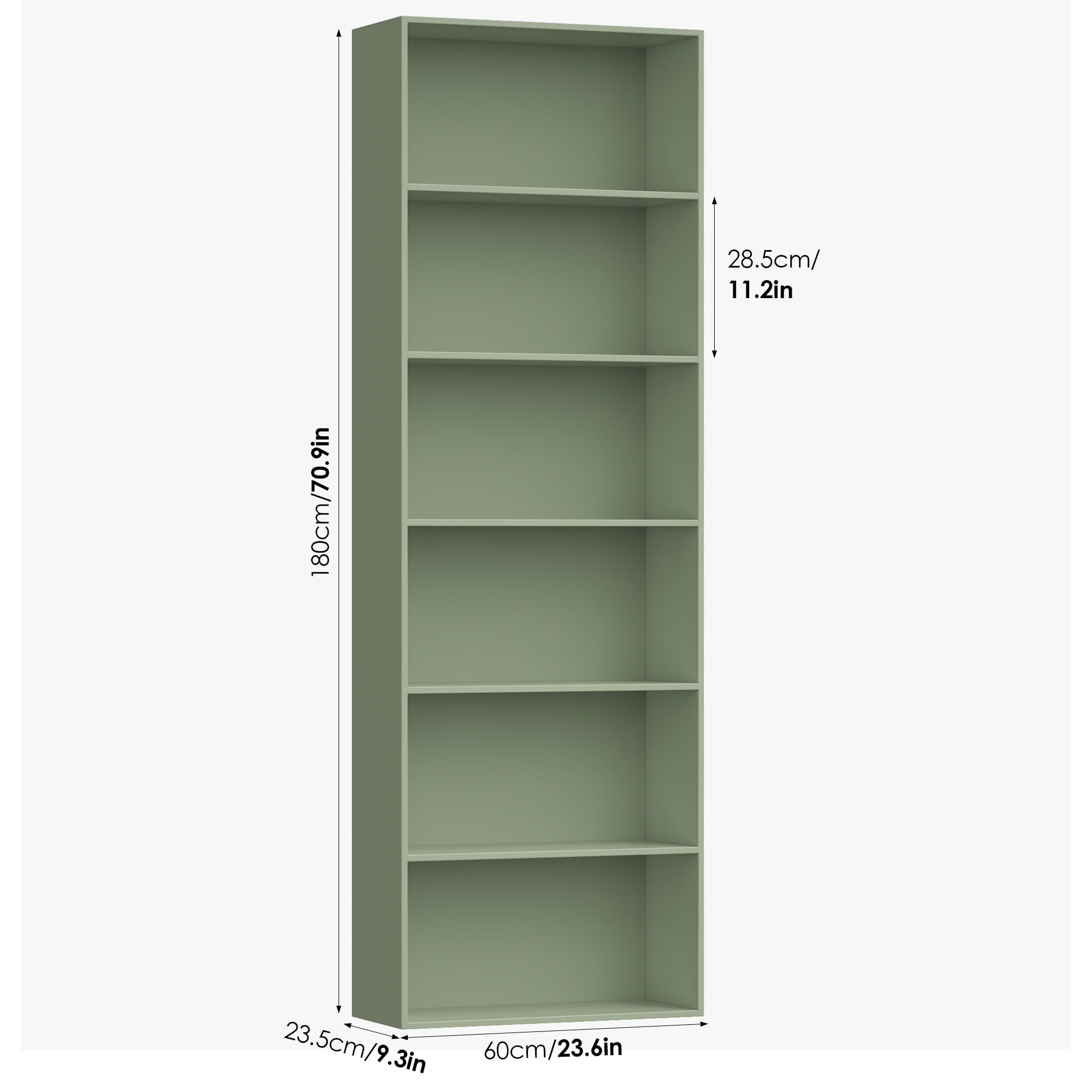Homfa 6 Tier Tall Bookshelf and Bookcase, Wooden Bookcase Display Shelf for Living Room Home Office Library Storage, Green