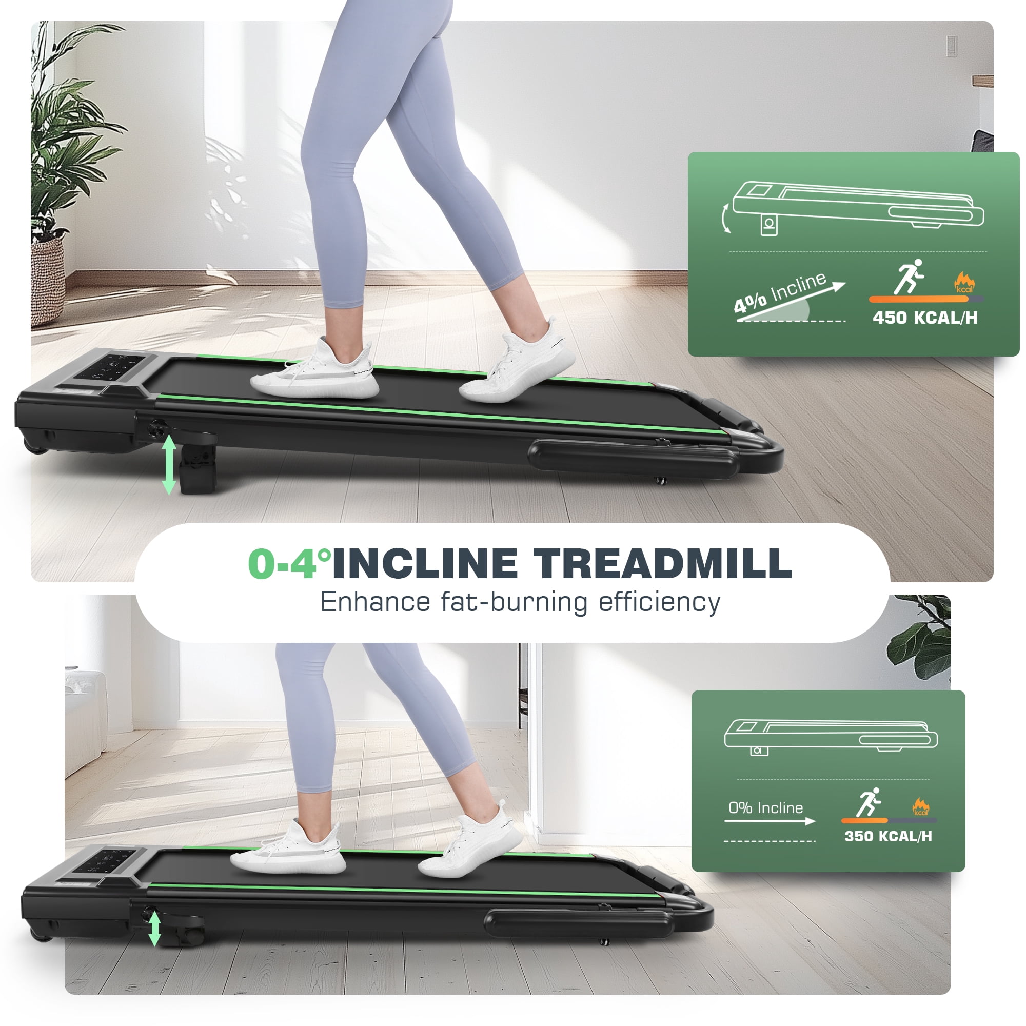 Simpfree Walking Pad with 6% Incline,3 in 1 Under Desk Treadmill with Height-Adjustable Desk 300lbs Capacity,Foldable Treadmill with Adjustable Handle,Touch Screen Remote Control,2s Folding,0.5-7.5mp
