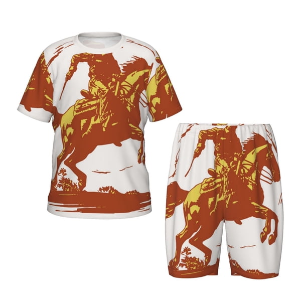 Balery Vintage Cowboy On A Bronco Horse Conjunto de Pijama Infantil de Manga Corta con Estampado – Ropa de Dormir de Algodón Suave-3X-Large
