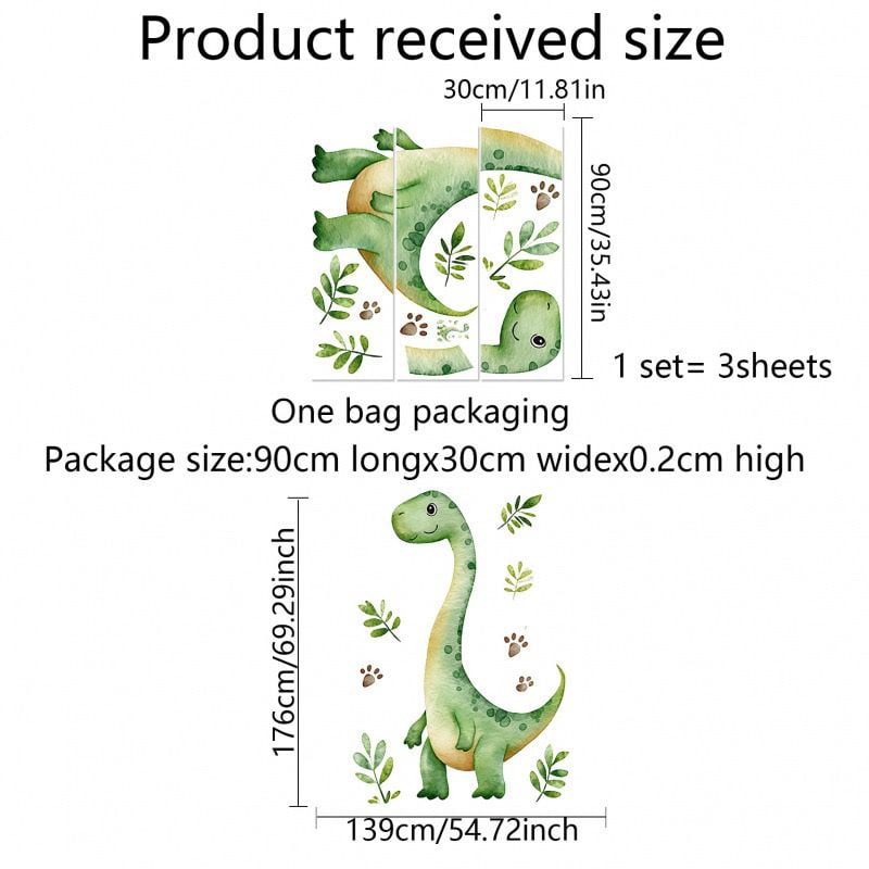 Large Dinosaurs Wall Decals Tropical Green Leaves Baby Dino Wall Stickers Boys Bedroom Toddler Room Baby Nursery Wall Decor
