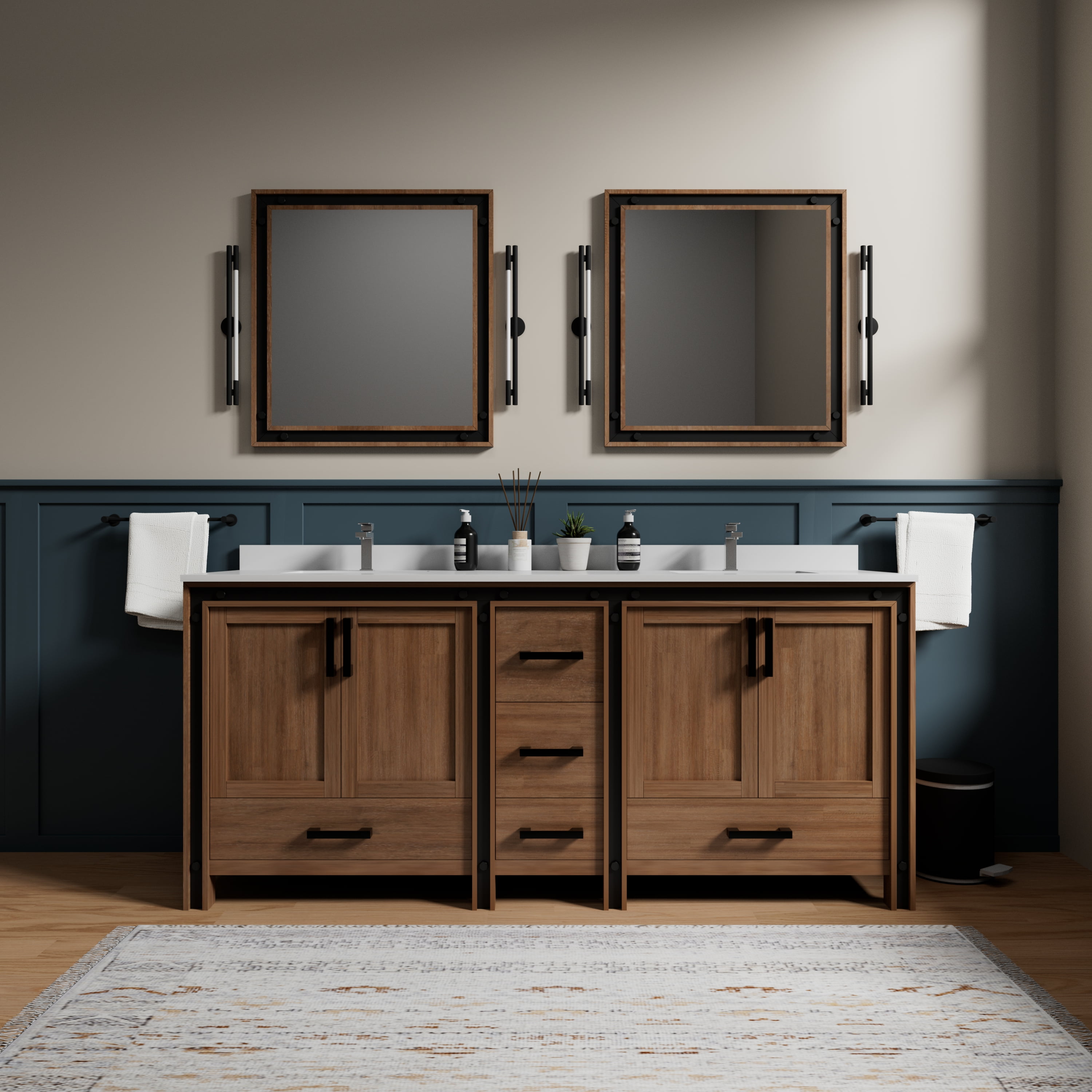 Ziva 72 in W x 22 in D Dark Grey Double Bath Vanity, Cultured