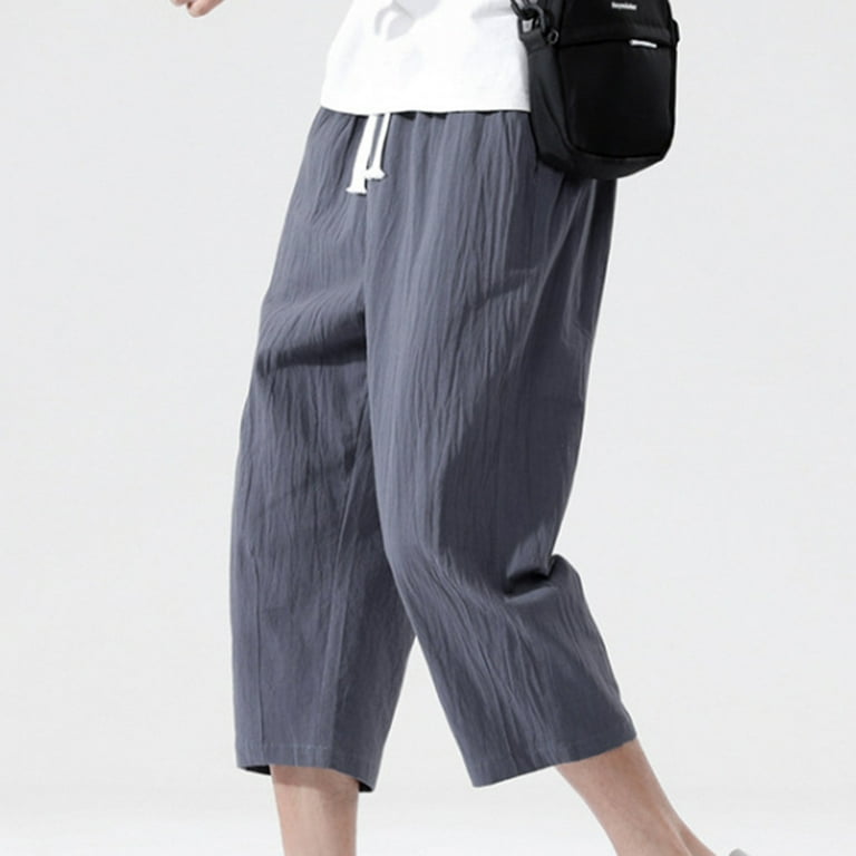 Handshe Men's Capri Pants Lightweight with Solid Color Pockets