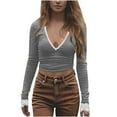 thumbnail image 3 of Blusa de manga larga,Blusa informal de poliéster con cuello en V y manga corta para mujer, ideal para usar en cualquier temporada, sopatenor, 3 of 9