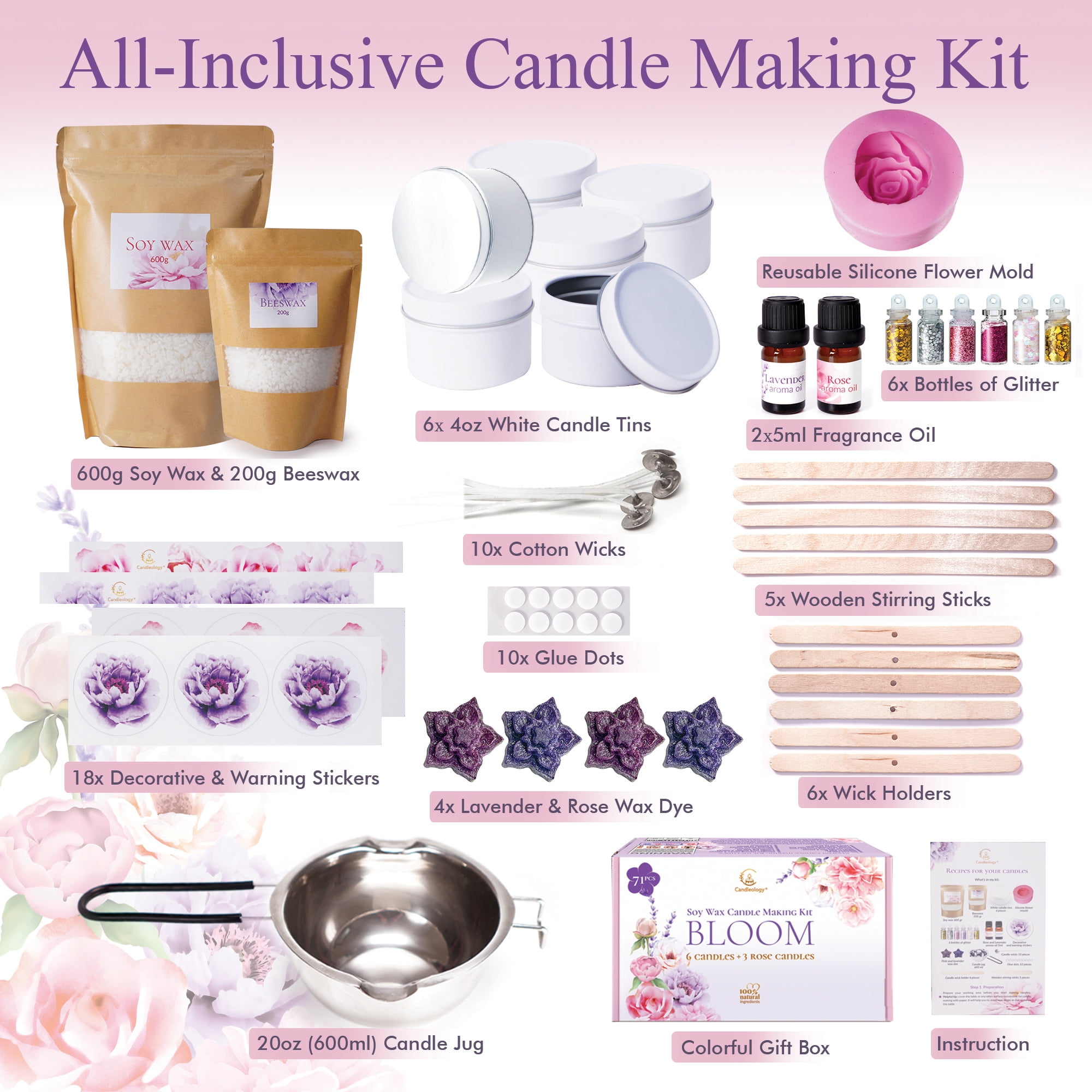 CHUANGGE Candle DIY Package Set Soy Wax Self-Made Candle Kits Package  Manual DIY Tools Material Aromatherapy Silicone Mold