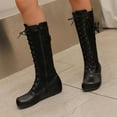 thumbnail image 6 of Tawop Boots for Women Knee High Lace Up Side Zip Round Toe Winter Black Boots, 6 of 7