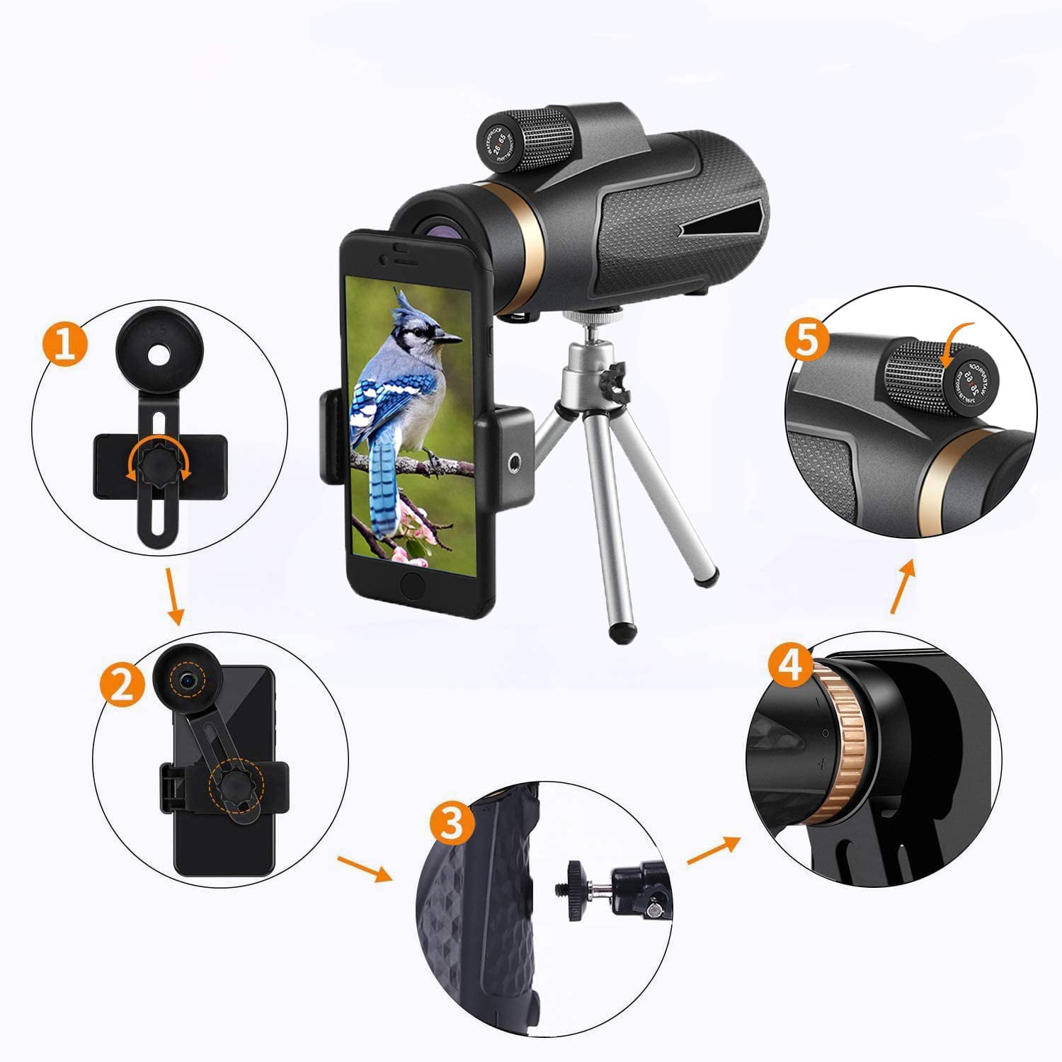 SIHEA Starscope Monocular Large Objective Len High Definition BAK4 Prism & FMC HD with Smartphone Holder & Tripod,for Camping,Bird Watching,Wildlife Scenery,Hiking 14X65 Monocular Telescope Newest 