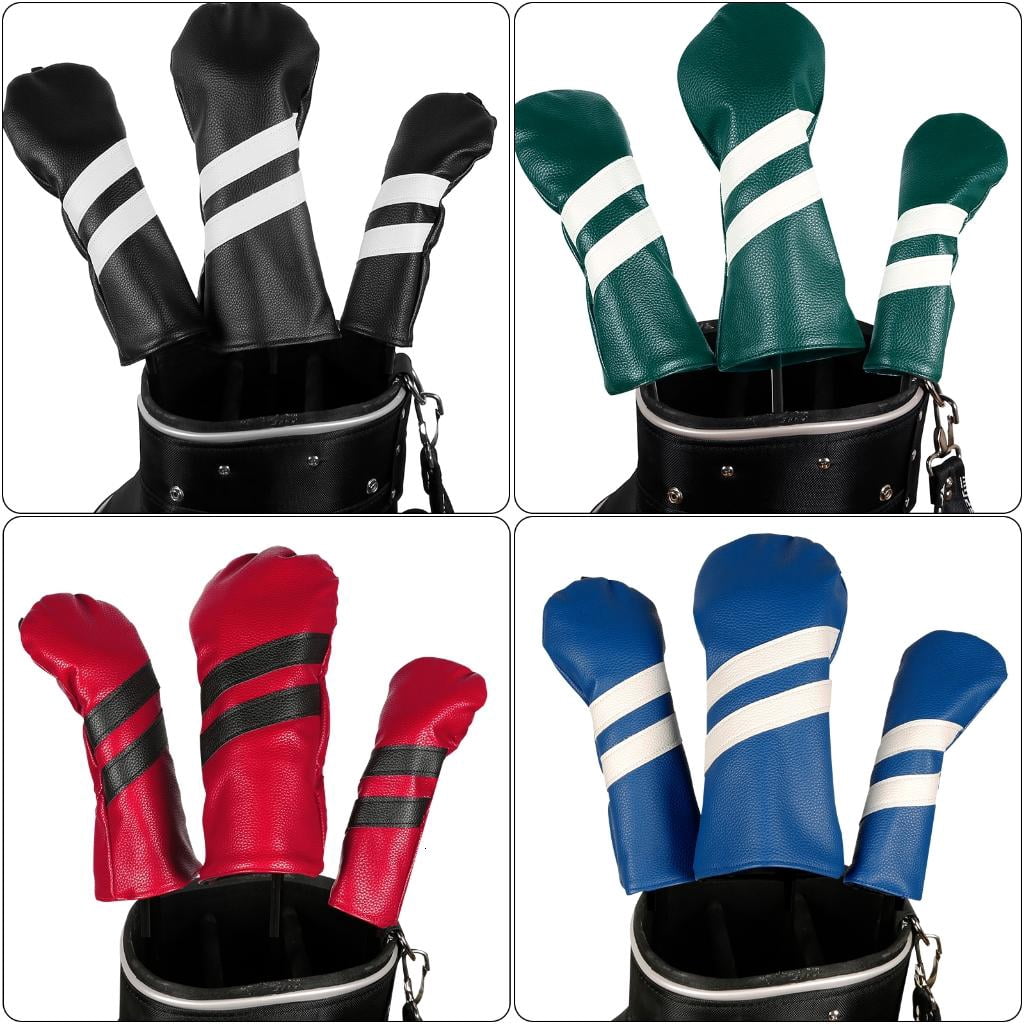 Yihuala 3Pcs Stripe Pattern Driver Headcover PU Golfs Club Head Cover Golfs Club Headcover for Driver and Wood